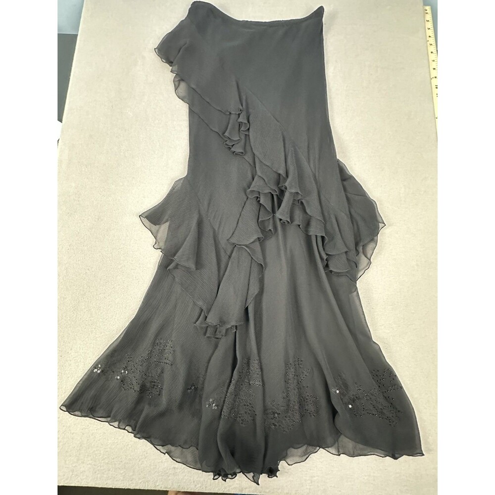 Vintage Y2K 100% Silk Asymmetrical Maxi Skirt Black Layered Fairy Whimsigoth 90s